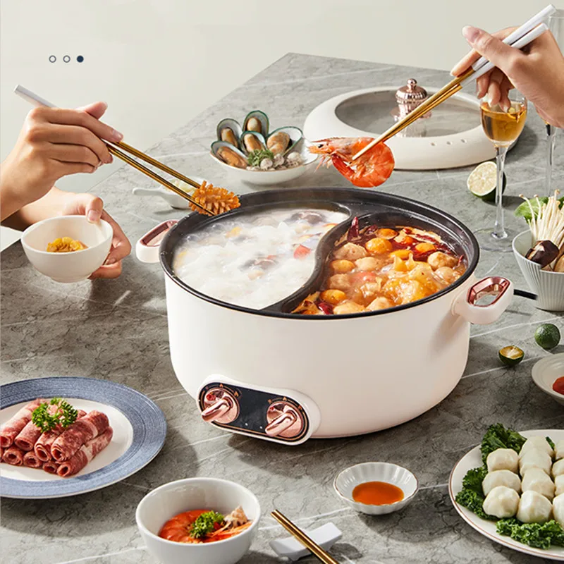 220V garnek elektryczny Multicooker gospodarstwa domowego non-stick urządzenie do gotowania patelnia garnek 5L dwusmakowy gorący garnek 3L