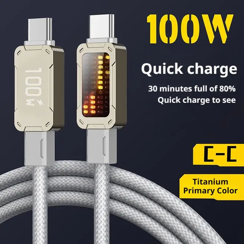 

Кабель USB типа C к USB C 3A 5A для быстрой зарядки со стримером и атмосферным освещением для iPhone 16, Huawei Xiaomi, шнур для передачи данных