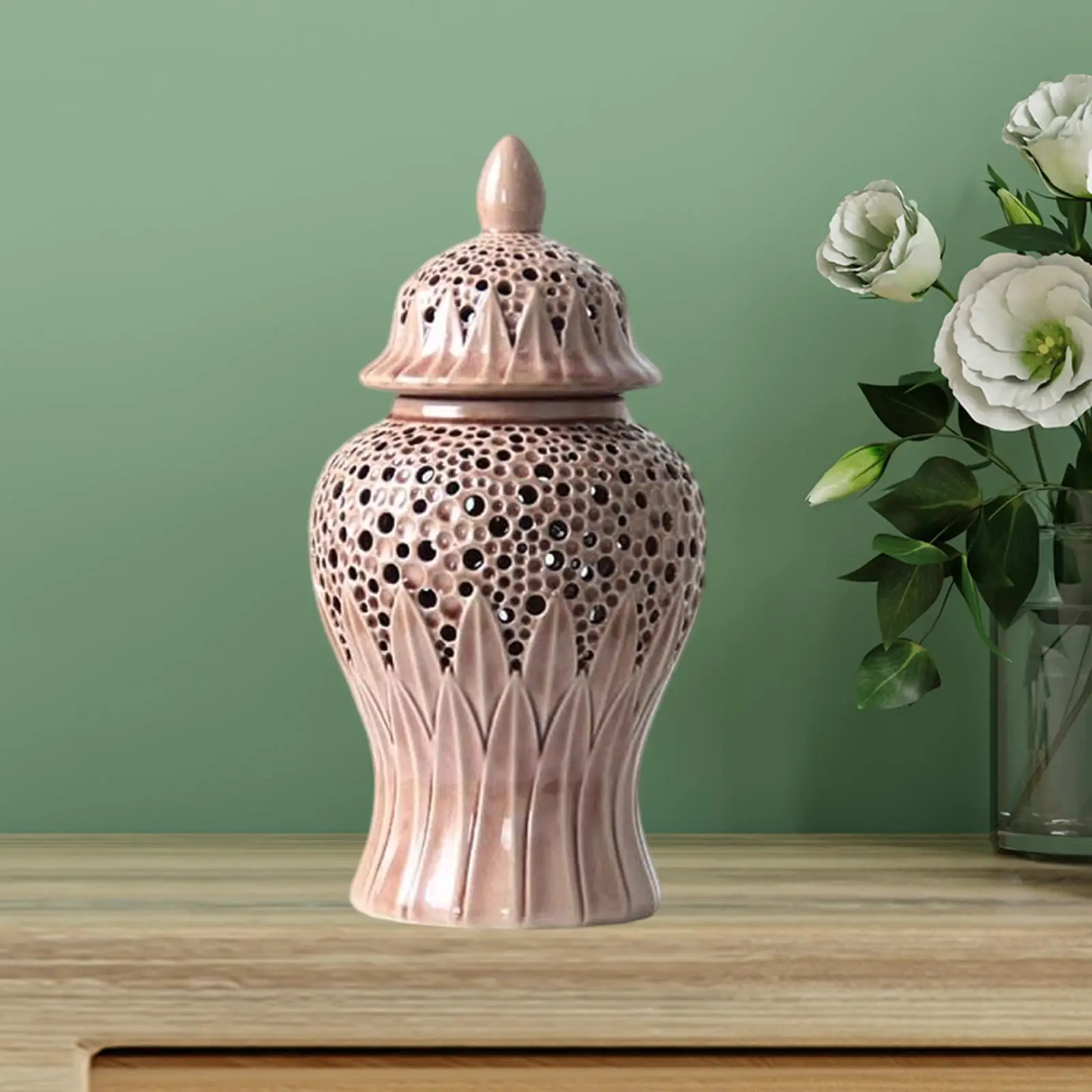 

Porcelain Ginger Jar Storage Tank Chinese Decorative Ceramic Vase for Flower Arrangement Office Weddings Collection Bedroom