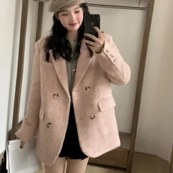 Women's Elegant Cotton Jacket Casual Turn-down Collar Long Sleeve Button Solid Coat Fashion Office Lady Style Thicken Woolen Top