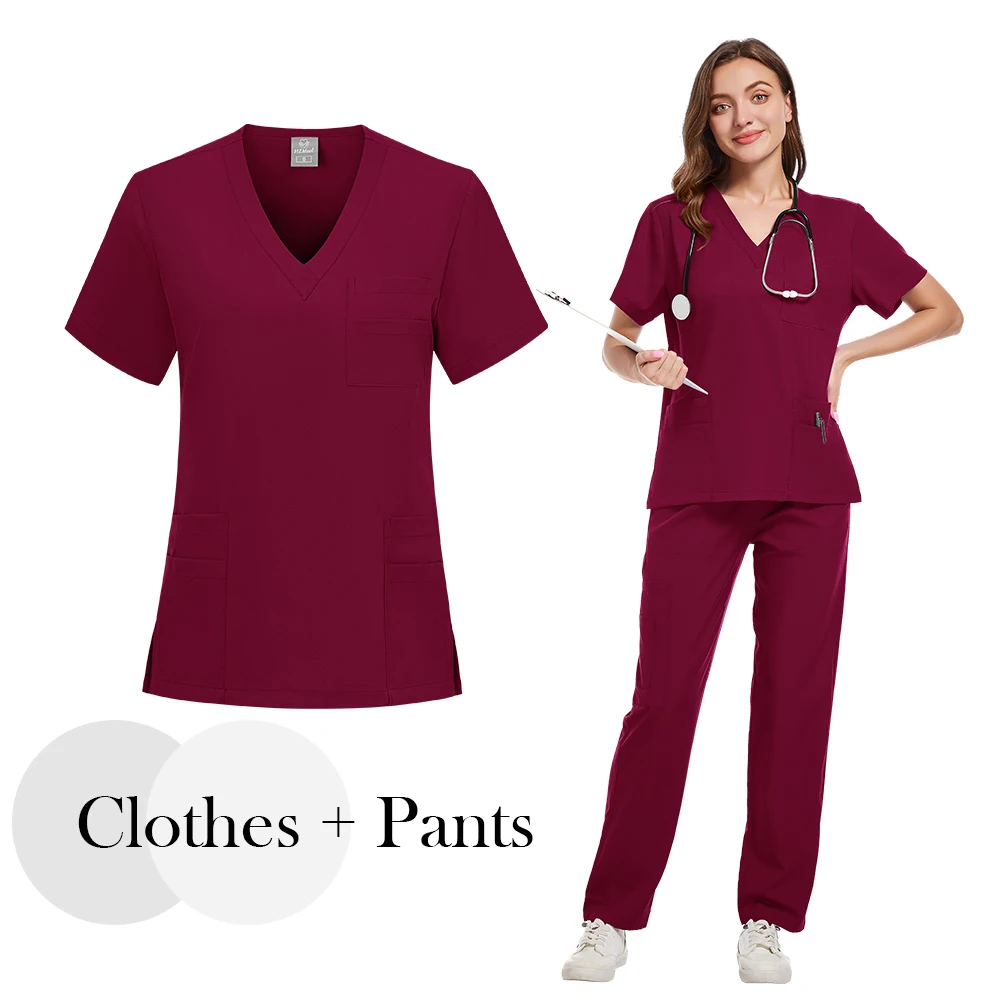 New Nurse Uniforms Elasticity Tops Pants Woman Man Scrubs Set Straight Trousers Dental Hospital Clinic Workwear Medical Uniforms