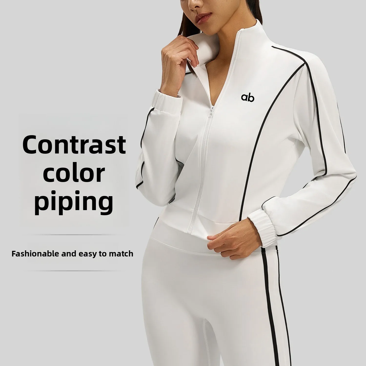 Women Contrast Zip Up Loose Line Stripe Sports Jacket High Stretch Breathable Casuall Yoga Outerwear Spring Summer