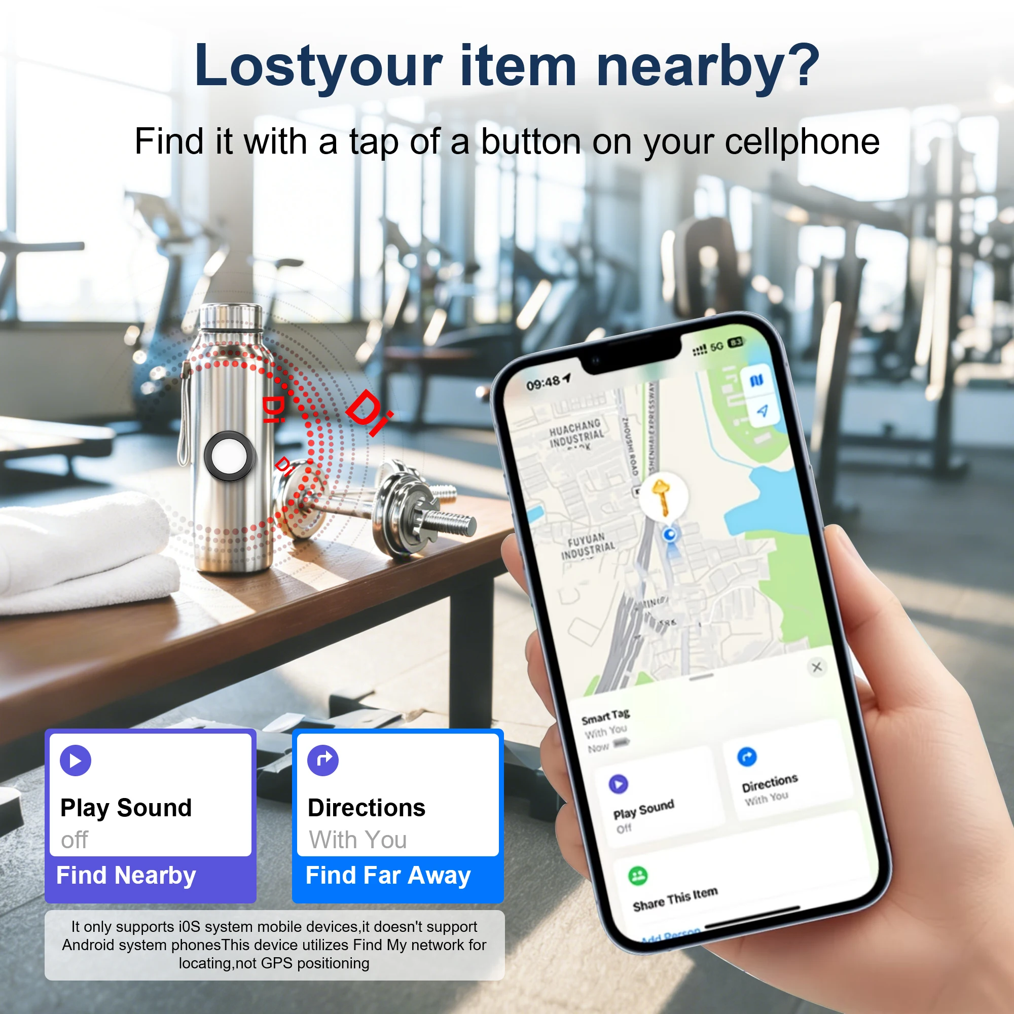 iOS Location Tag — Compatible with the iOS Find My Tracking Ecosystem — Features a Silicone Case with Strong Magnetic Adhesion