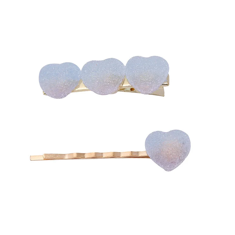 2PCS Set Japanese Rainbow Soft Jelly Gradient Color Heart Star Hairpin Girl  Cute Sweet Simple Translucent Hair Clips Fashion