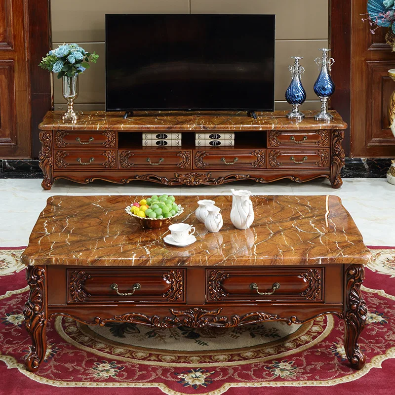

American Coffee Table TV Cabinet Household Solid Wood Living Room Small Apartment Luxury Rectangular Marble