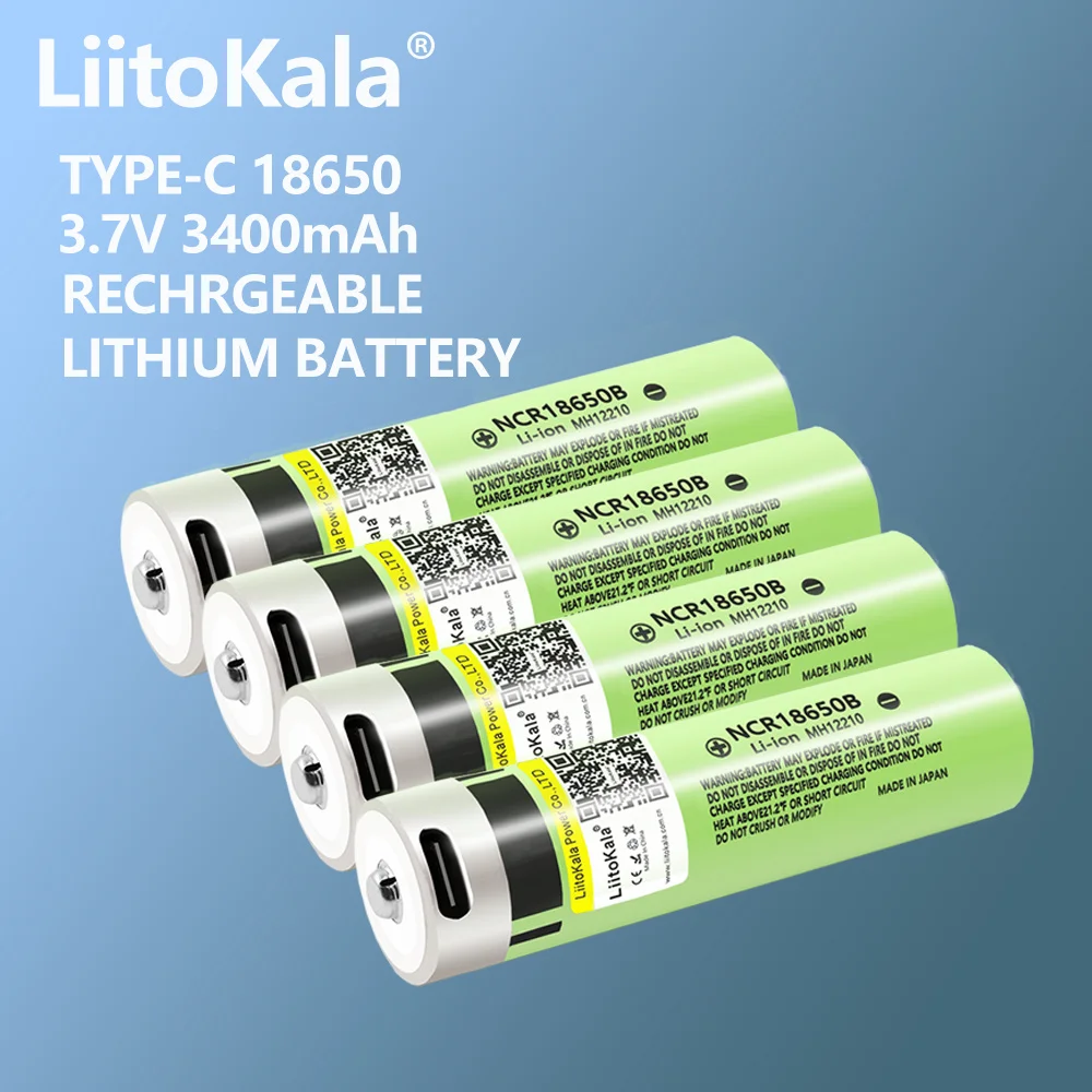 

4PCS LiitoKala USB-34B 18650 3400mAh 3.7V Li-ion Rechargebale battery With LED Indicator Light DC-Charging for Flashlight