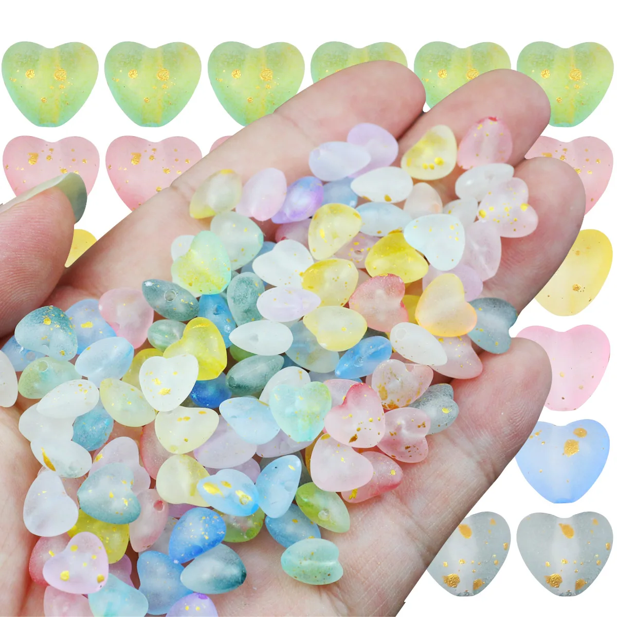 100-400pcs 10mm Acrylic Multicolor Powder Filled Heart Spacer Loose Beads For Jewelry Making Bracelets Necklaces DIY Accessories