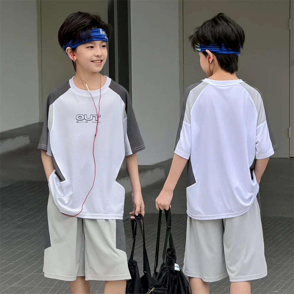 

Children New Summer Sports Wear For Boys Quick-Drying T-shirt And Shorts Clothing Set Basketball Jersey Suit Kids Spoty Outfit
