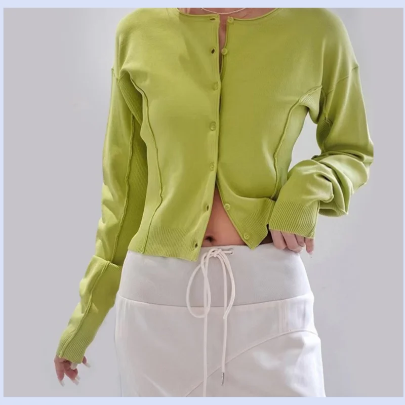 Women's short waisted single breasted new Korean style minimalist knitted sweater top