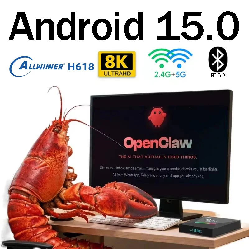 ТВ-приставка Z1 Max 8K 4K HD BT5.2 Allwinner H618 Quad Core 5G 4G Wifi6 8GB 128GB с голосовым помощником AI Smart Media OpenClaw Android 15