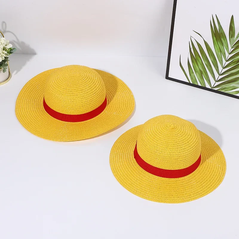 Nuovo cartone animato One Piece Monkey D Luffy Cosplay Lo stesso cappello di paglia Anime Dress Up Maglia Cappello genitore-figlio Protezione solare Cappello da spiaggia