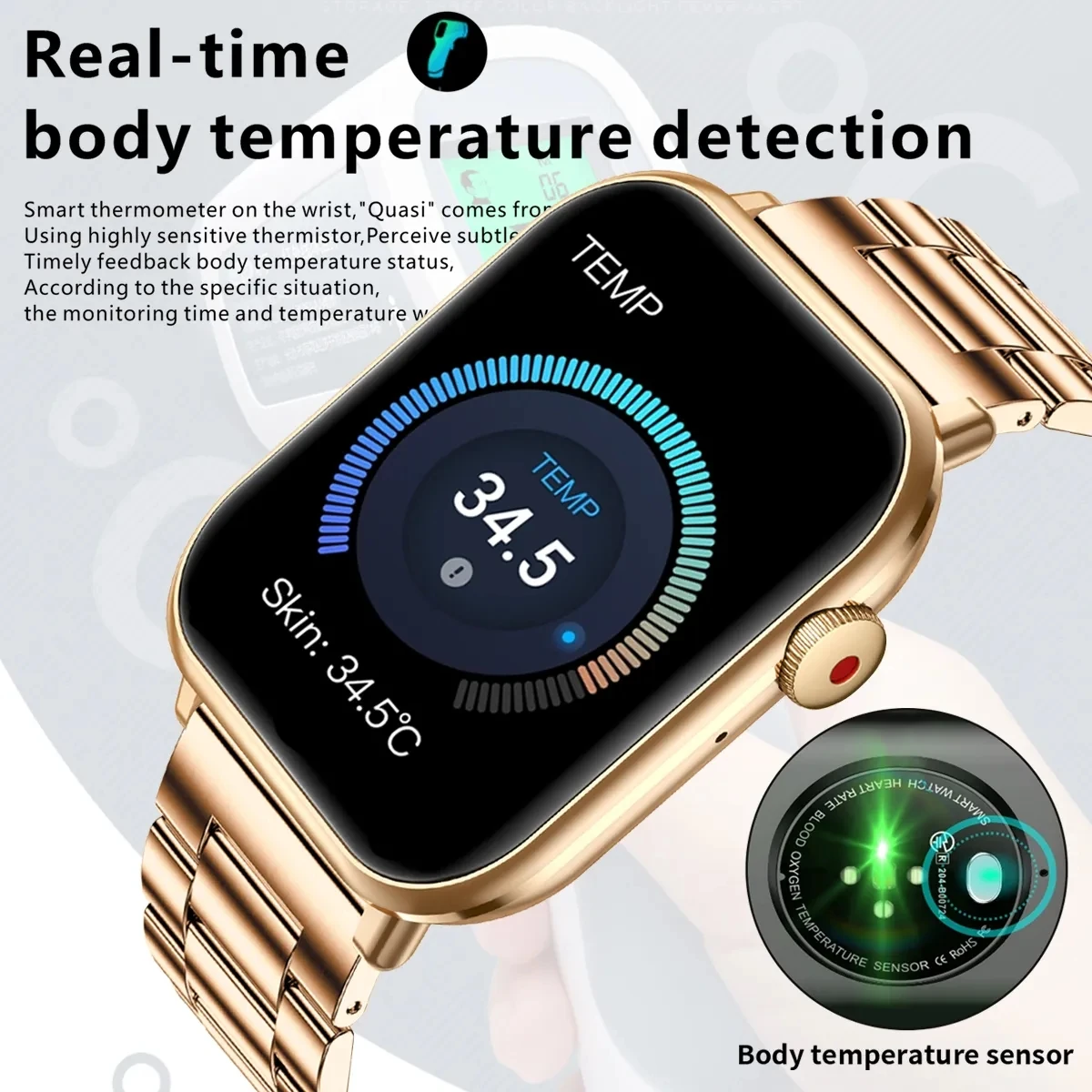 New AMOLED Women Smart Watch For Men Body Temperature Sports Fitness Watches Waterproof Bluetooth Call Digital Smartwatch Ladies