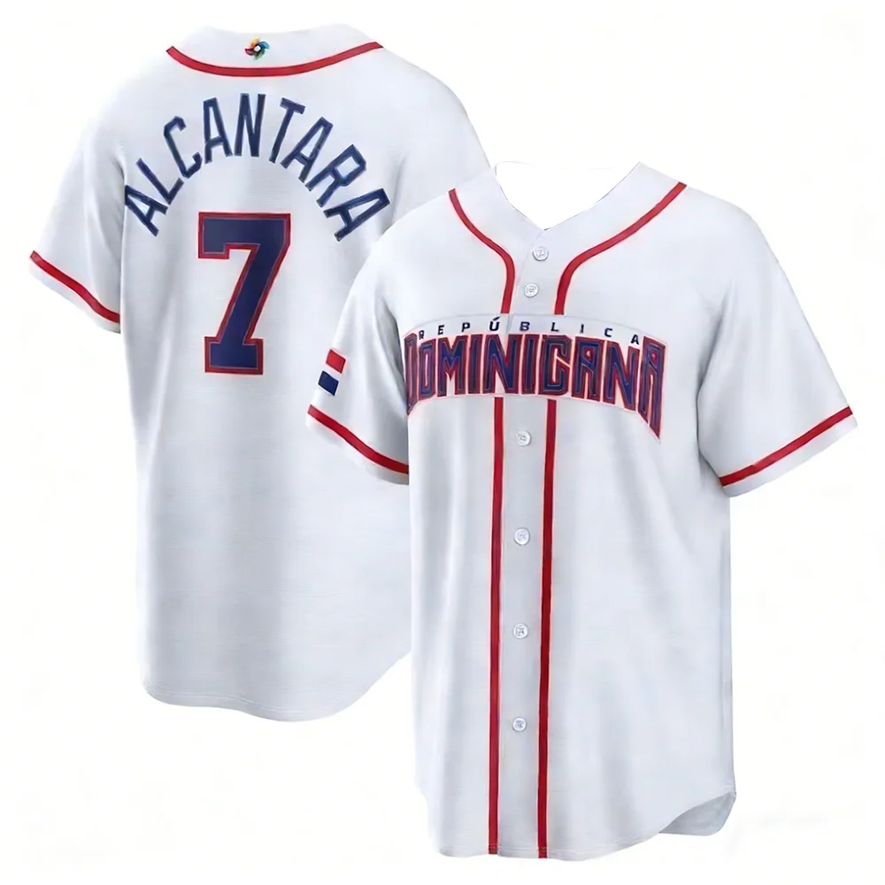Dominikanische Nationalmannschaft Baseball-Trikot Atmungsaktiv Schnelltrocknend Digital-Druck Trendiger Street-Style Lässiges Trikot für Fans – Detail 5