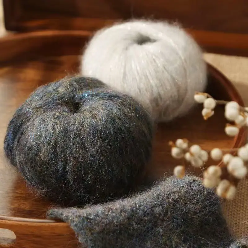 

25g*3pcs Golden Sequin Flash Crochet Mohair Yarn Soft Warm Wool DIY Handmade Knitting Sweater Shawl Hat Sewing Thread Supply