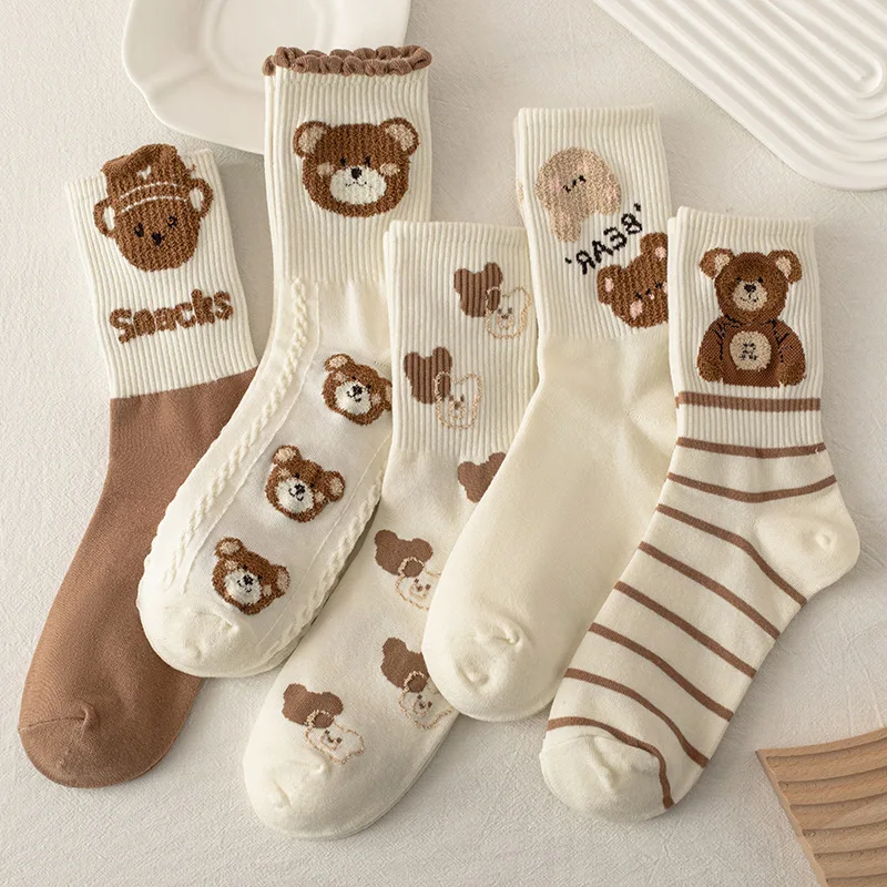 Vrouwen Sokken Katoen Dierenprint Herfst Winter Dames Sok Mode Schattige Beer Calcetines Harajuku Calcetines Mujer Cadeau Voor Meisjes