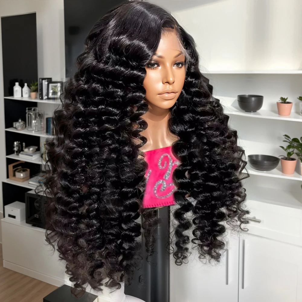 

Loose Wave Human Hair Wigs HD 13x6 Lace Frontal Black Wig Deep Wave Curly Preplucked 13x4 Lace Front Peruvian For Women 40 Inch
