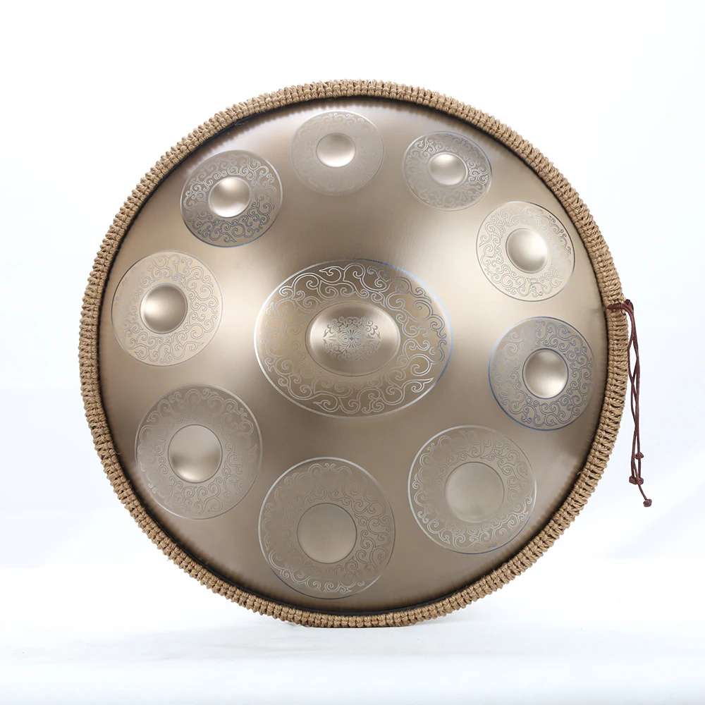 New Professional Drum Handpan Instrument, Steel Tongue Drum, 9/10 Tone, 22 Inch, Gold Pattern Frame