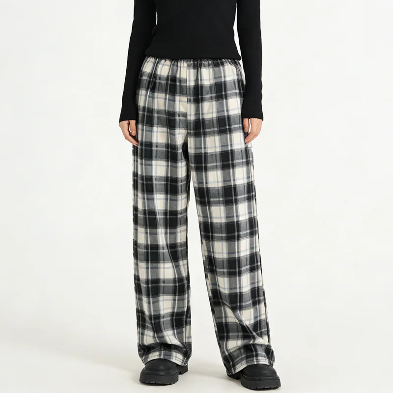 

Унисекс, черно-белые повседневные брюки в клетку, уличный тренд, свободный крой, универсальный один размер, всесезонный домашний комфорт