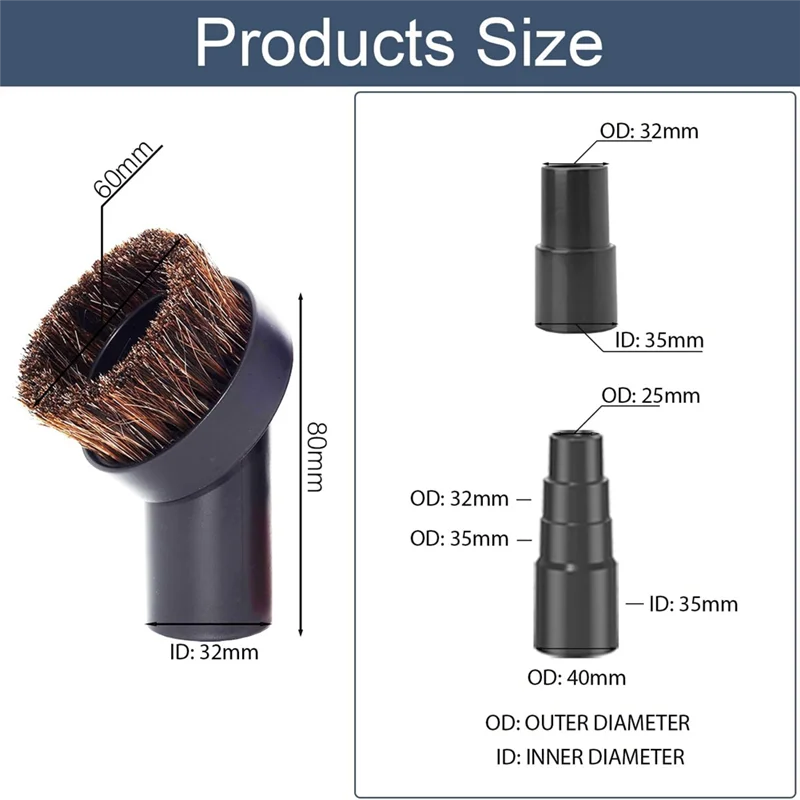 Round Horsehair Vacuum Dust Brush Attachment Compatible with Most Vacuum Cleaners with 1 1/4 Inch or 1 3/8 Inch Hose