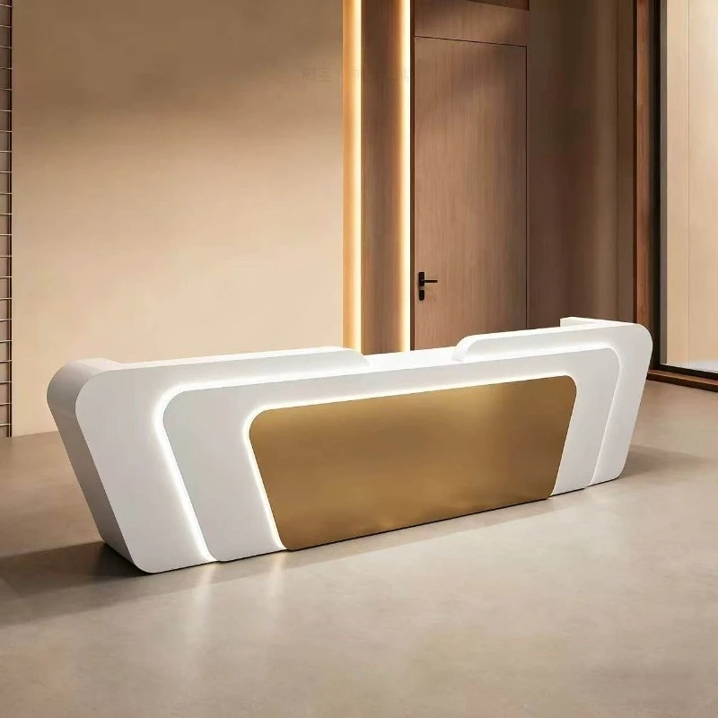 

Modern Beauty Salon Front Desk Luxury Stainless Steel Clothing Store Cashier Counter Barber Shop High-end Office Furniture FYRD
