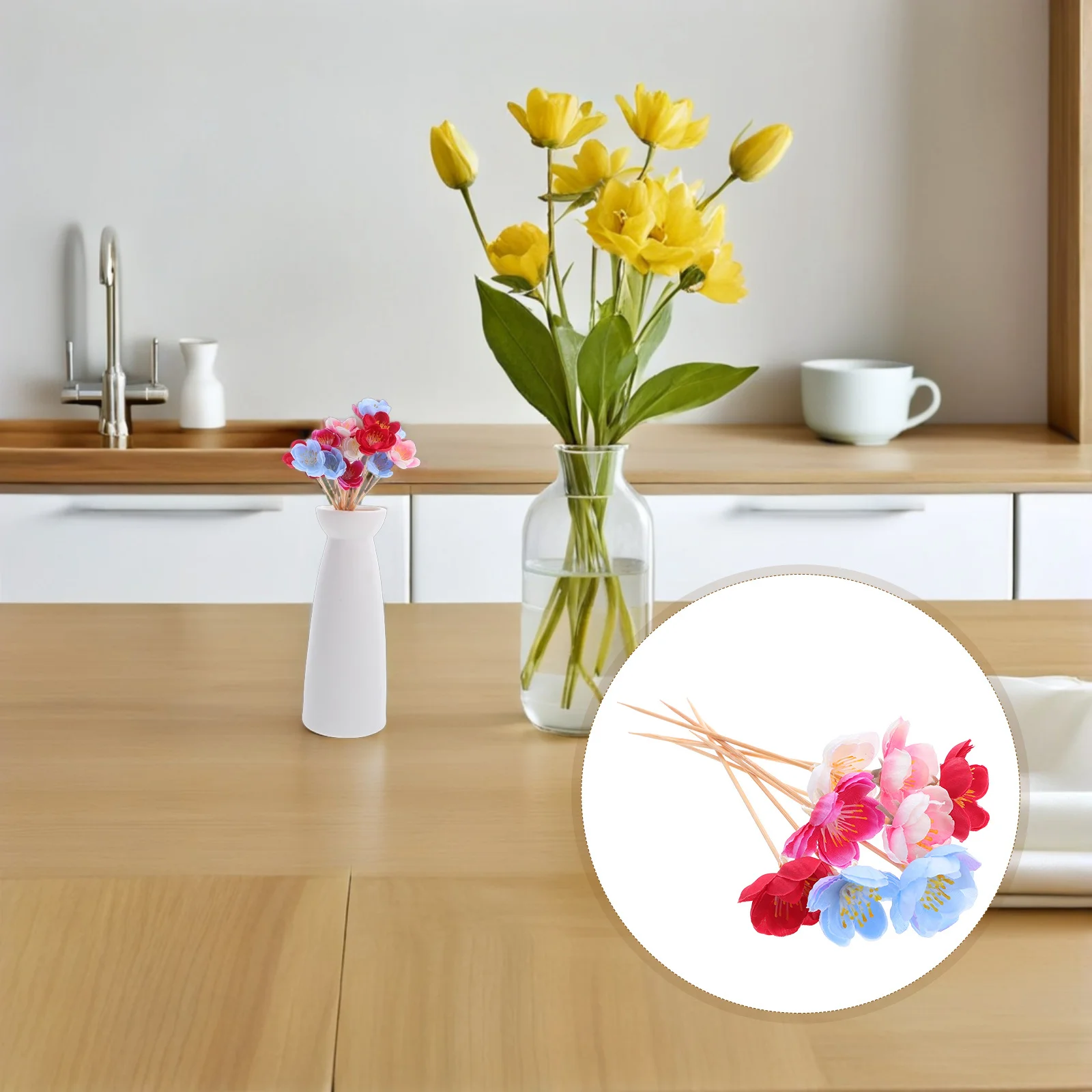 

100Pcs Realistic Plum Peach Blossom Party Picks Decorative Fruit Appetizer Sticks Cocktail Skewers Cookie Floral Picks