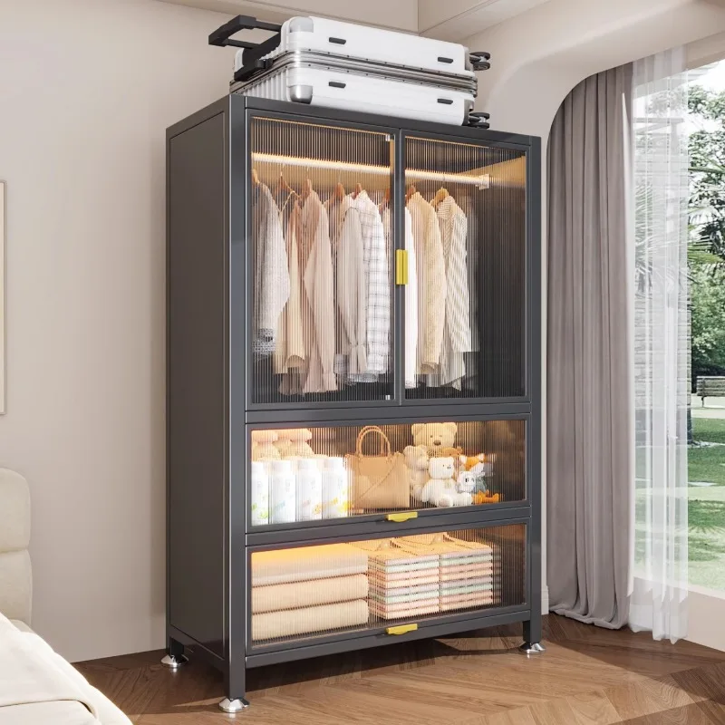

New Carbon Steel Wardrobe Bedroom Large Capacity Multifunction Storage Cabinet Wall Standing Dustproof Closet Storage Cabinet