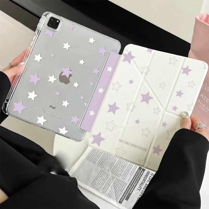 Korean Purple Star Tablet Case For iPad Pro 11 12.9 13 A16 M2 M4 M3 M5 Shell 8.3 9.7 10.2 5/6/7/8/9/10/11th Mini Air 3 4 5 Cover
