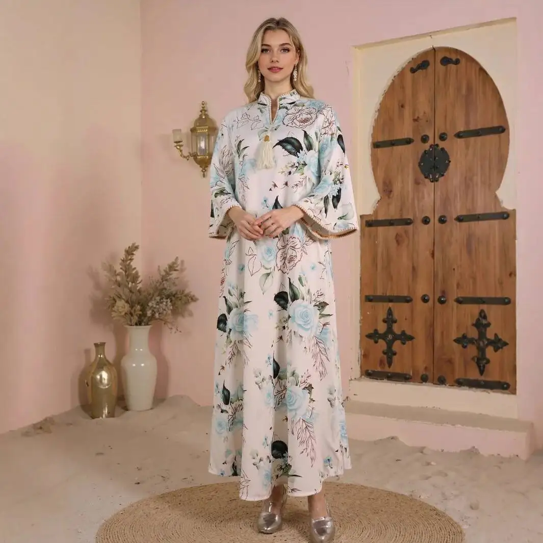

Muslim Women's Clothing Fashion Floral Print Abaya Dress Dubai Muslim Dress Abaya Robe Ramadan Dubai Luxury Islamic Elegant