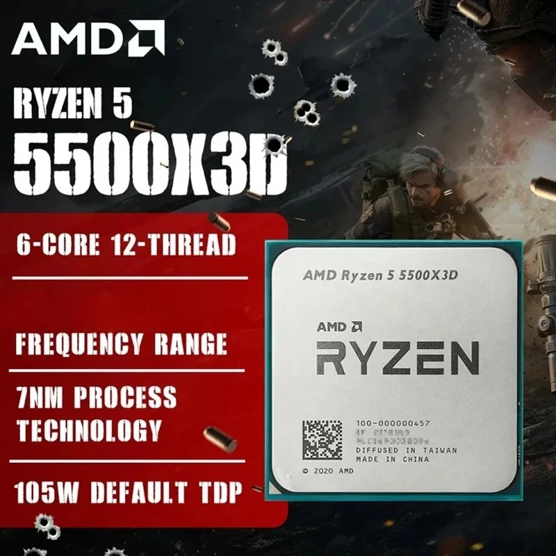 

AMD Ryzen 5 5500X3D 3GHz 6-Core 12-Thread Gaming Processor DDR4 Socket AM4 L3=96M 105W 7NM R5 5500X3D but without fan