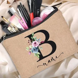 Trousse de maquillage en lin personnalisée avec nom pour femme, cadeau de décoration de fête unique, portable, à la mode, voyage, shopping, beauté