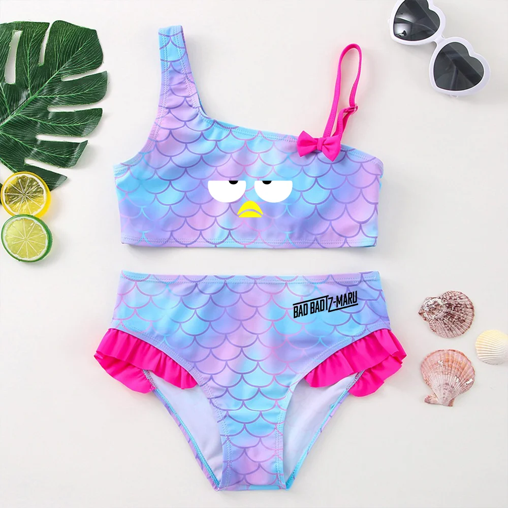 Badtz Maru Meisjes Tankini Badpakken Zomer Strandkleding Kinderen Dragen Badpakken Tweedelige Bikini Jurken Mode Zeemeermin