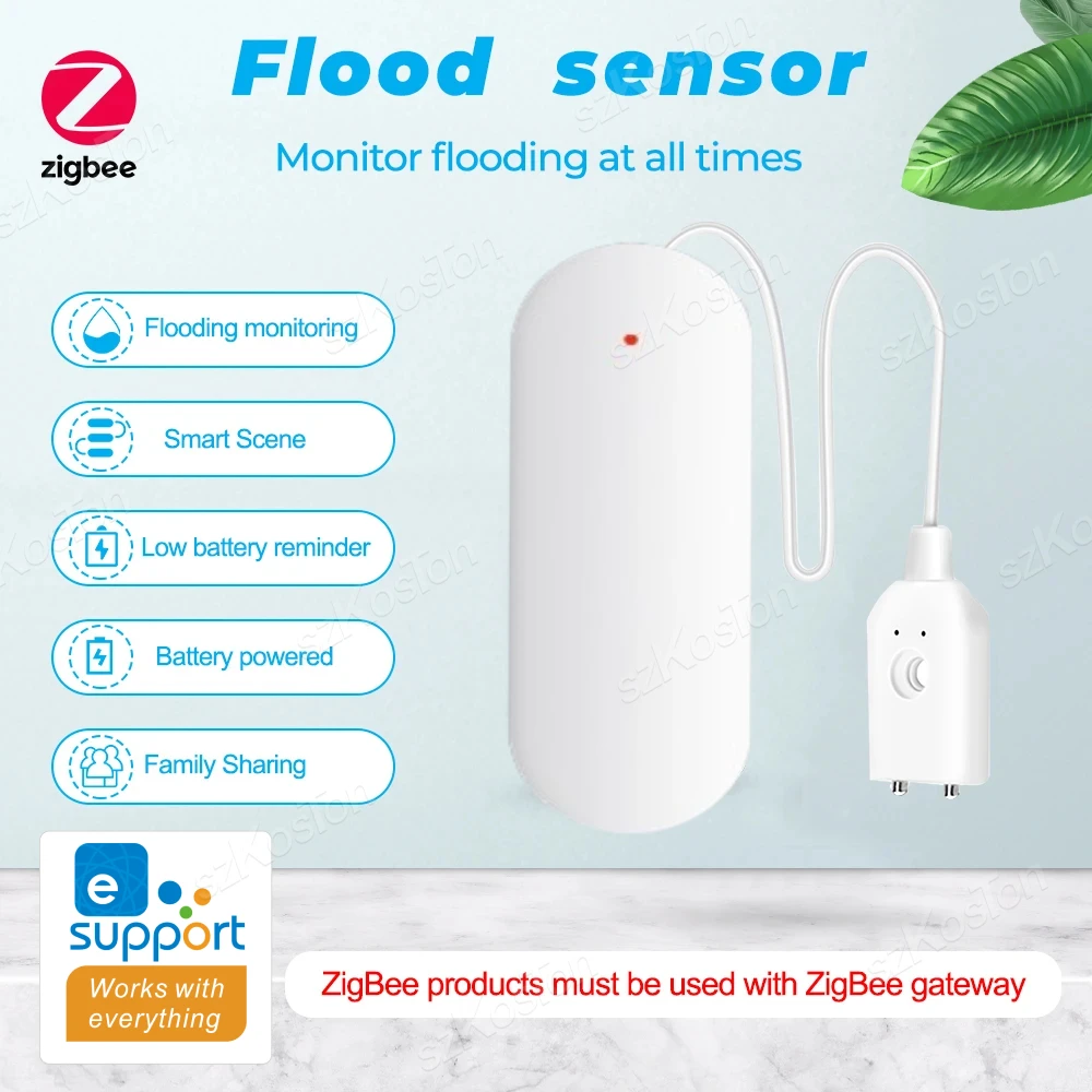 Smart ZigBee Water Leakage Sensor Flood Alarm Water Level Overflow Detector Security System Works with eWeLink Zigbee Gateway