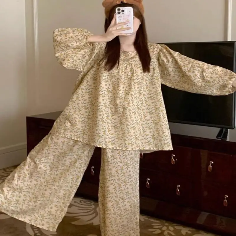 핫 뉴 파자마 세트 여성용 파자마 세트 여성용 따뜻한 겨울 파자마 레트로 패셔너블 홈웨어, 귀엽고 부드러운 파자마 세트