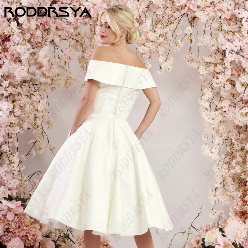 RODDRSYA-Vestido De novia Civil para mujer, prenda De satén suave con cuello en V, sin mangas, hombros descubiertos, corte en A, corto, para playa-Vestido De novia Civil para mujer, prenda De satén suave con cuello en