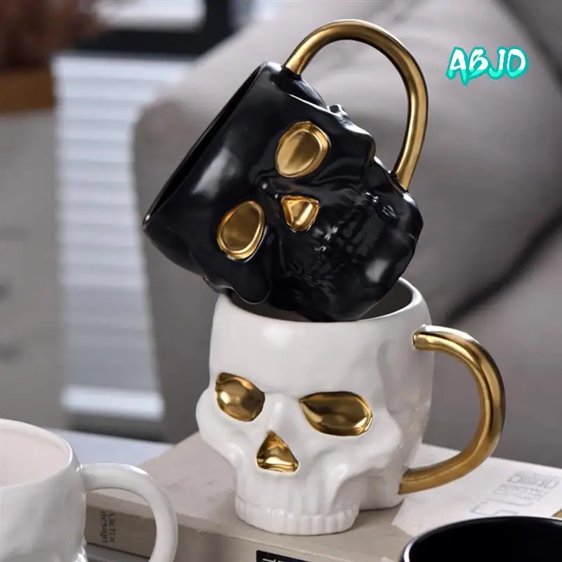 

ABJO-Halloween Skull Cup With Handle Lidless Cup Funny Water Beer Milk Cup Mocha Cup Creatives Modeling Mug,600Ml