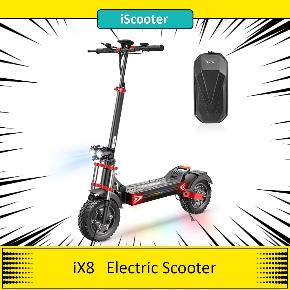 iScooter iX8 Electric Scooter, 2*1200W Motor, 48V 20AH Battery, 12-inch Tire， Dual Hydraulic Disc Brakes, Front & Rear Suspensio