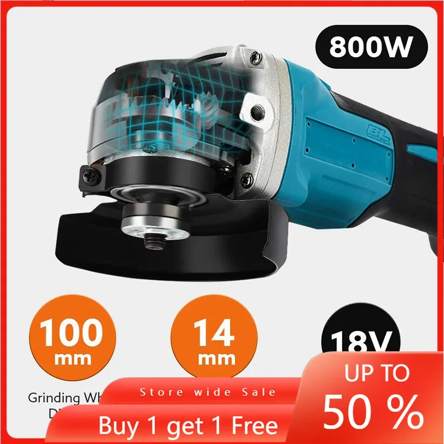 Brushless Angle Grinder Power Tools 18v Lithium Battery 100 125 Portable Cordless Industrial Grinding and Cutting Machine 800w