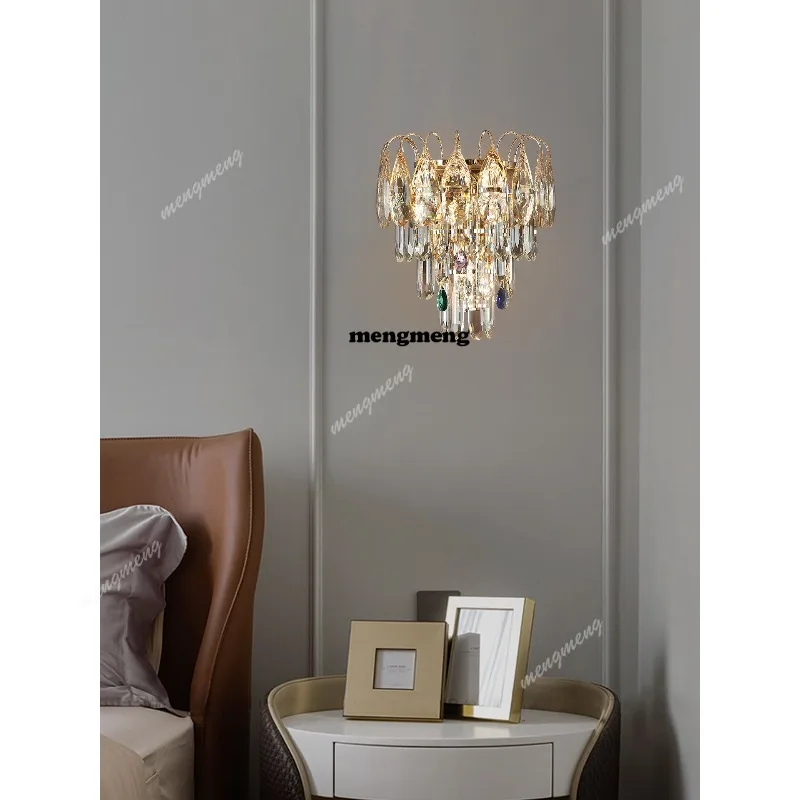 

Light luxury crystal bedroom bedside lamp background wall wall wall hanging lamp corridor aisle lamp