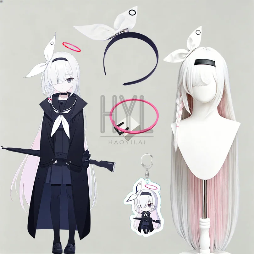Game Blue Archive Plana Cosplay Long Wig Synthetic Hair Pink Halo Headwear For Women Halloween Carnival Party Costume Props