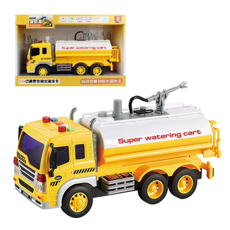 Large 1/16 Scale Inertial Fire Truck & Sanitation Truck Toy with Story and Water Spray Function, Great for Kids' Entertainment