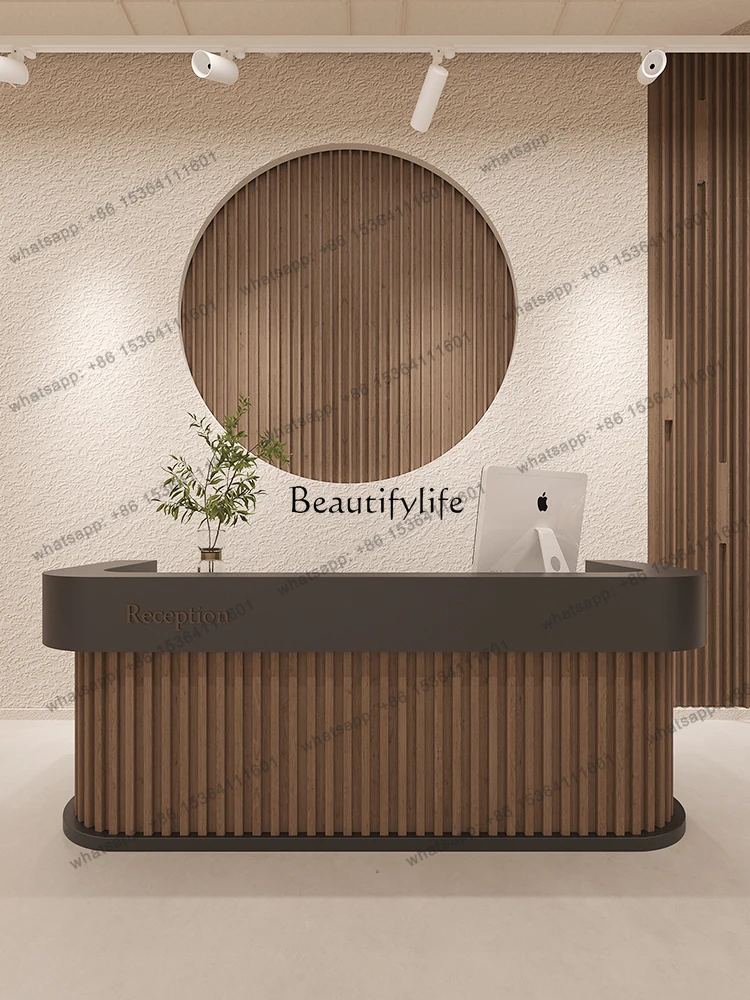 X4 Clothing Store Health Center Reception Desk Barber Shop Cashier Stainless Steel Solid Wood Bar Table