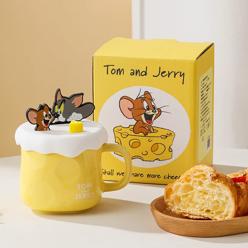 410Ml Tom and Jerry Cute Cartoon Ceramics Cheese Square Mug Water Juice Milk Coffee Cup Kitchen Tablewares Children Holiday Gift