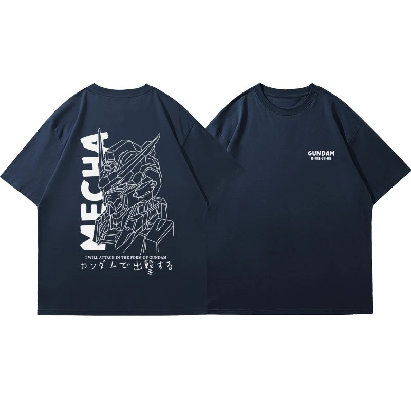 日本のトレンディなブランド夏の新半袖ラインアップロボットオーバーサイズクルーネック Tシャツボトリングシャツ男性綿 Tシャツ