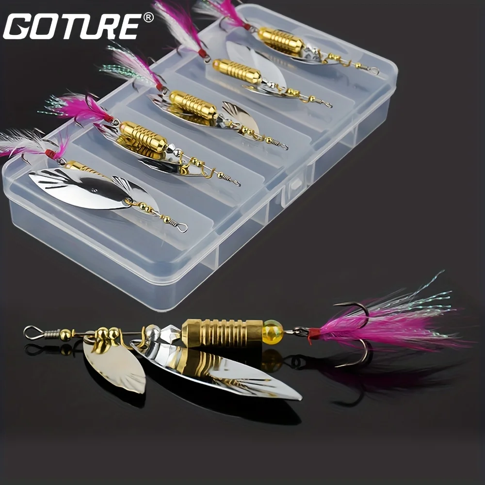 

Goture 5pcs/box Spinner baits Set 7g 10g Hard Metal Fishing Lure Spoon Lures with Double Willow Spinner Bait For Bass Trout