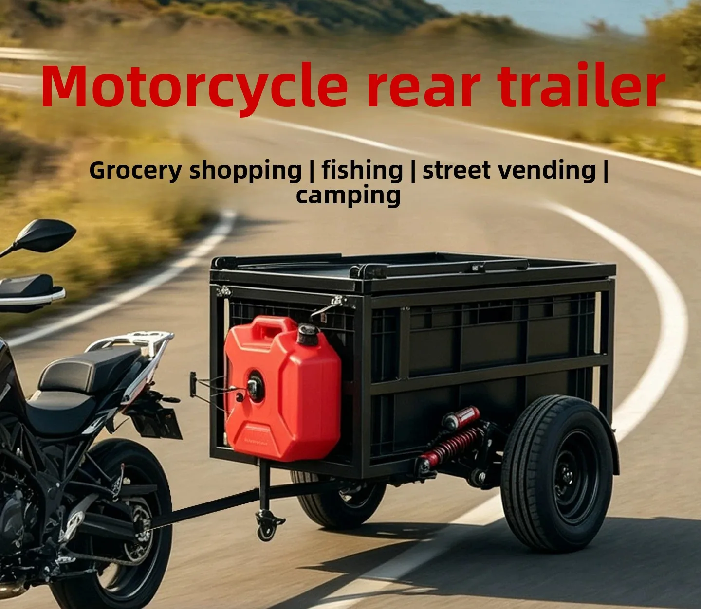 Folding Camping Trailer for E-bike Motorcycle Heavy Duty Utility Cart for Fishing Market Hauling