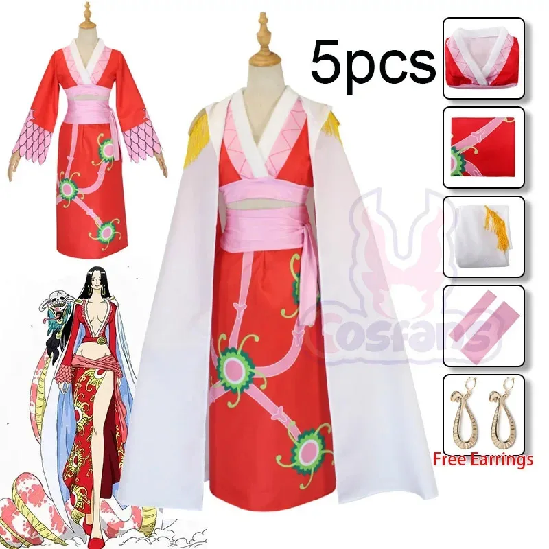 

Anime Boa Hancock Cosplay Costumes Sexy Empire Red Kimono Dress Uniform Boa Hancock Wig Earrings Halloween Costumes for Women