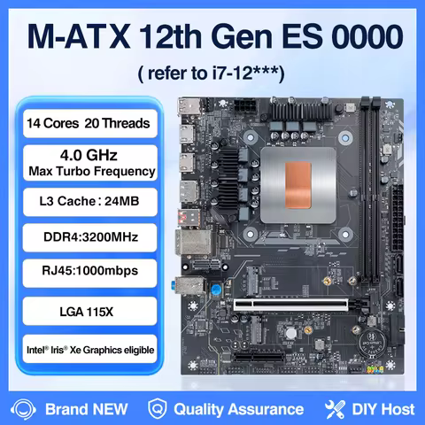 M-ATX 12th Kit i7 ES 0000 14C20T Integrated CPU Motherboard Combo(Refer to i7-12*** Processor)DDR4 PCIe2.0x8 NVME Office Desktop