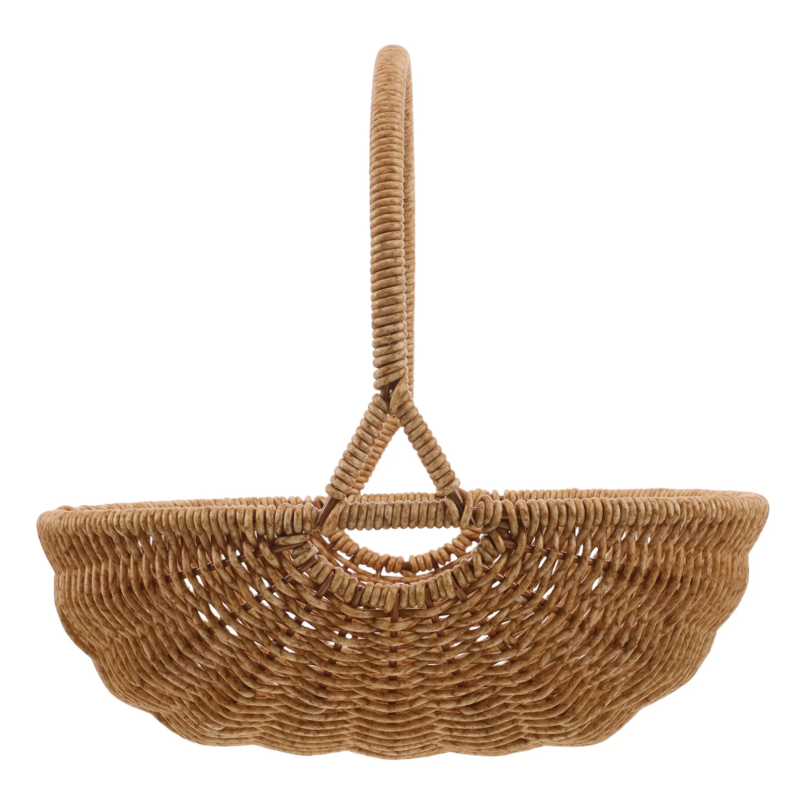 

Imitation Rattan Basket Pumpkin Shape Light Brown Hand-Woven Portable Flower Fruit Storage Market Gathering Shopping Basket