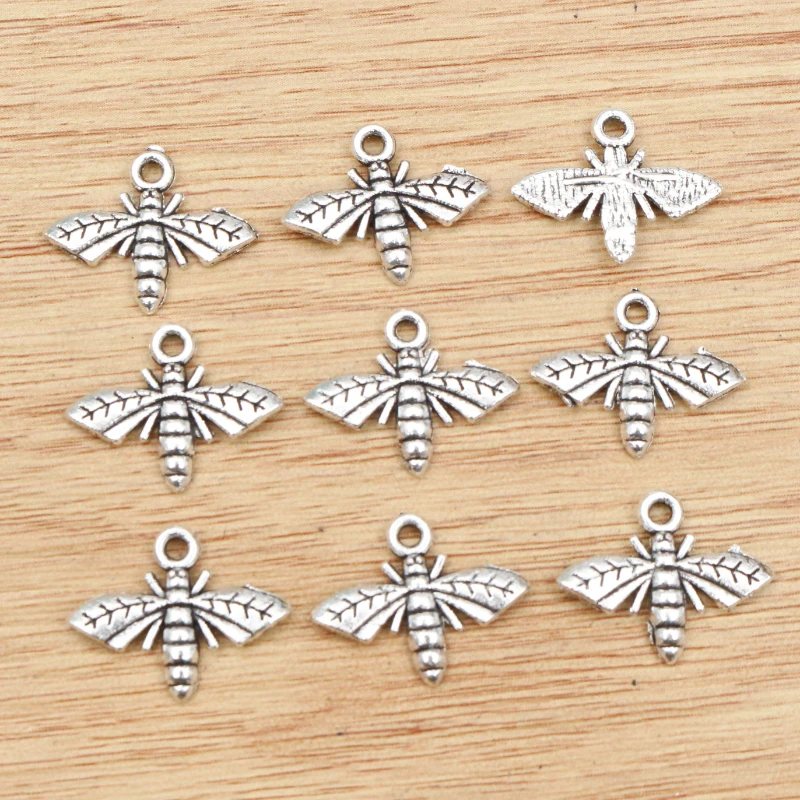 40pcs 17x14mm Antique Silver Plated Bee Handmade Charms Pendant:DIY for bracelet necklace