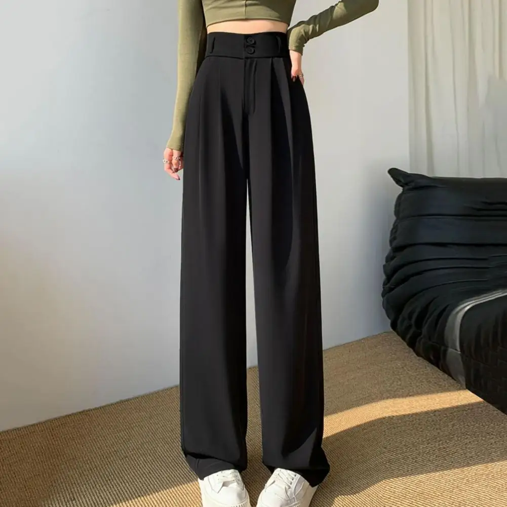 Women High Waist Suit Pants Stylish Women\'s High Waist Suit Pants Straight Wide Leg Trousers with Pockets Button Zipper for A